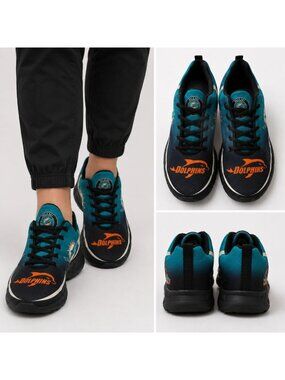 Miami Dolphins Fan Sneakers Lace-Up Sports Unisex Lightweight Green/Multi Size44